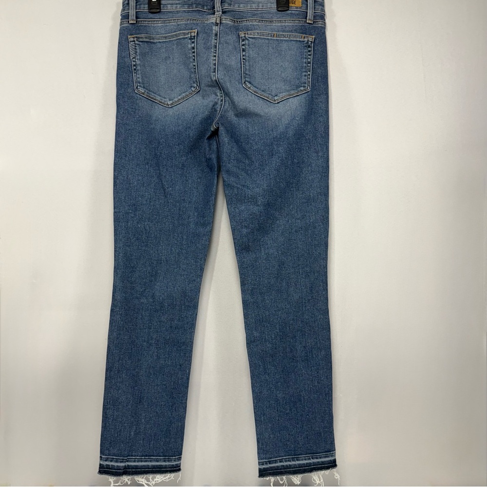 Skyline Ankle Peg PAIGE Blue Cotton Blend Raw Hem Slim Skinny Jeans 32 - Picture 4 of 12